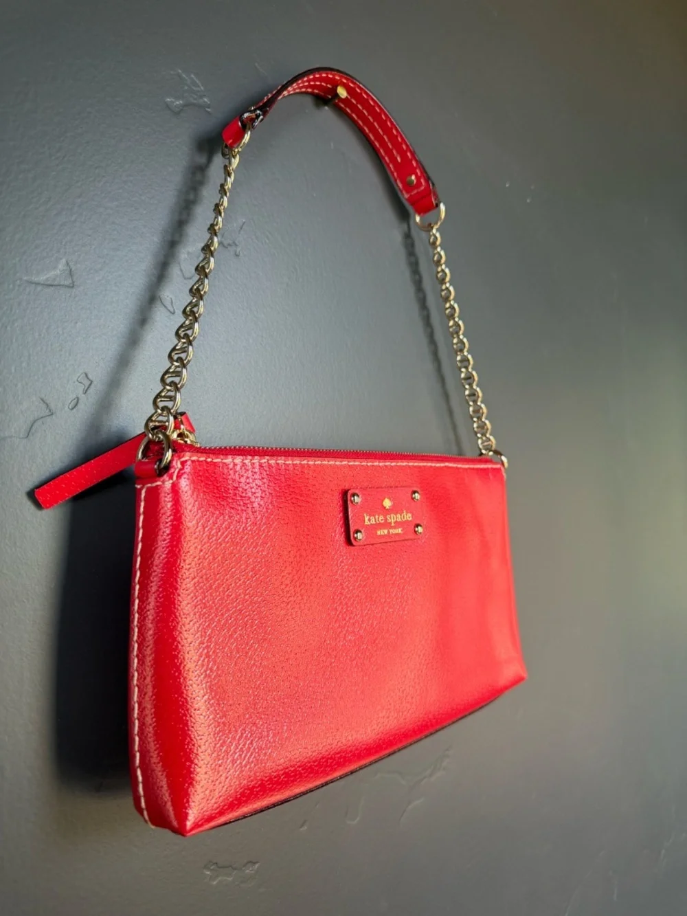 Kate Spade New York Wellesley Byrd Shoulder Bag Empire Red Pebbled Leather NWOT